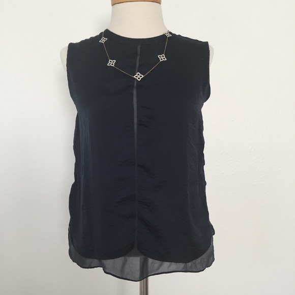 Vince Silk Mixed Media Overlay Tank - Picture 3 of 8